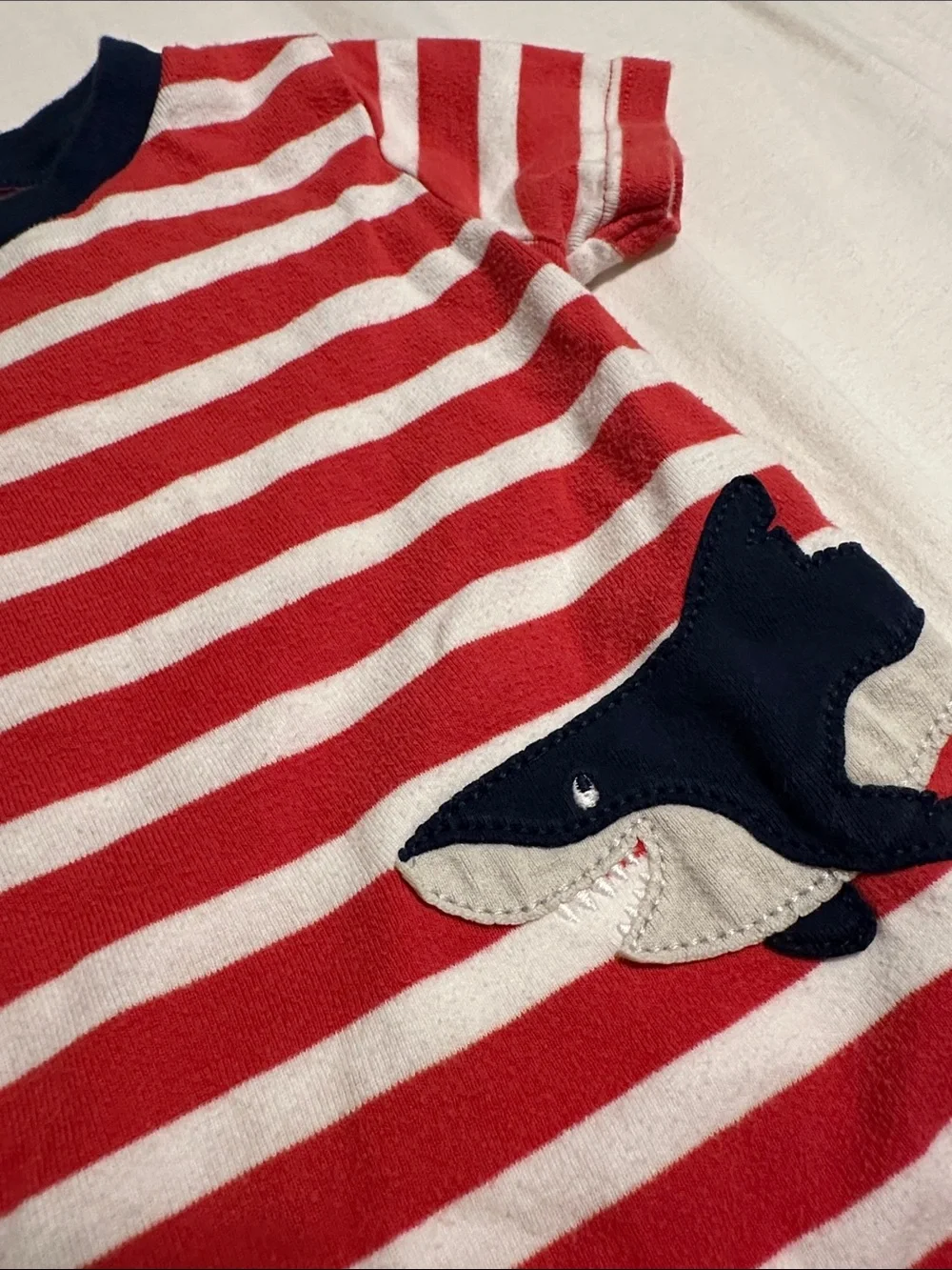 Carter’s Red & White Striped Kids Pajama Set with Navy Shark Accent